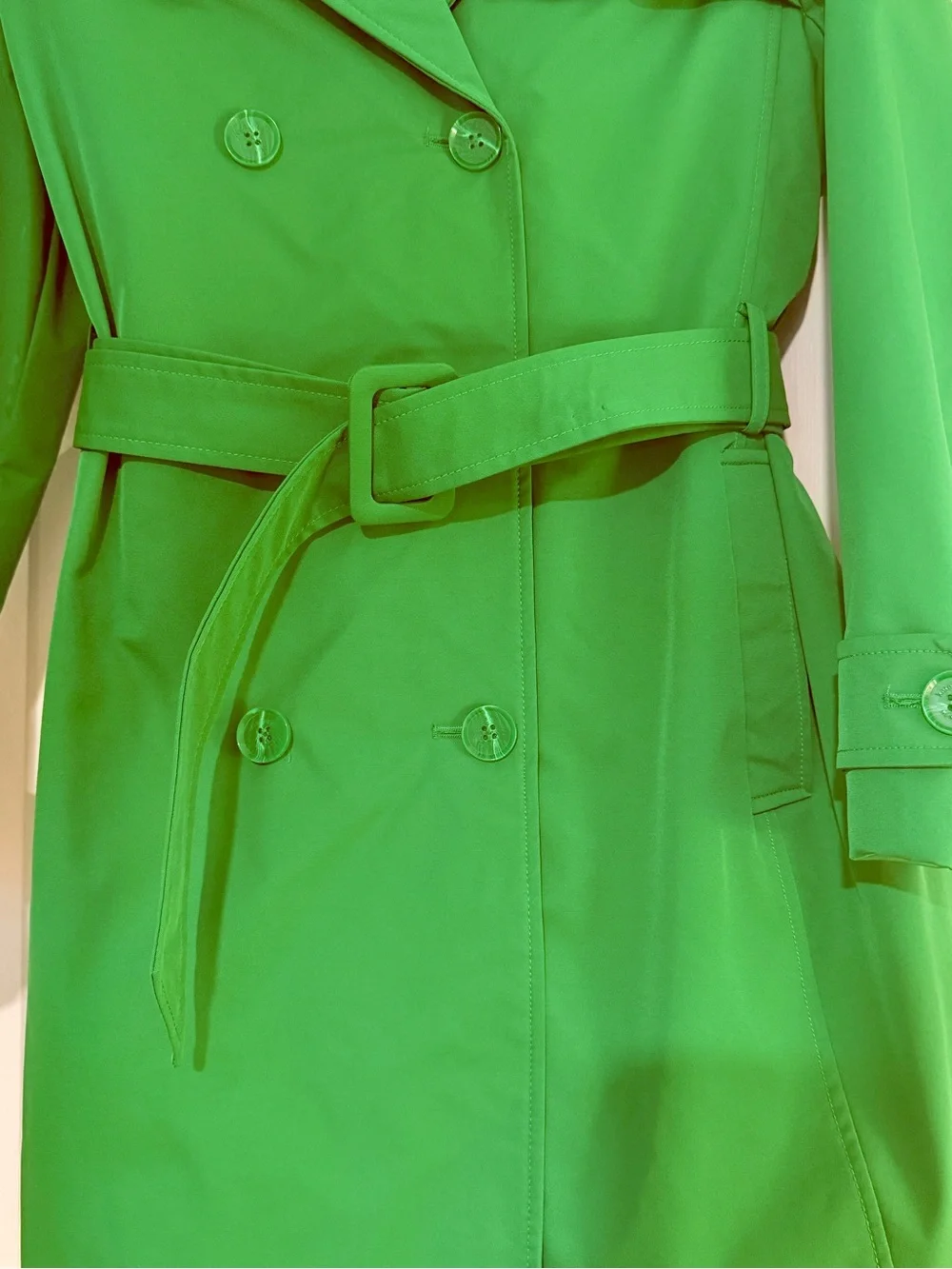 Kate Spade ♠️ Bright Green Double-Breasted Trench Coat with Belt